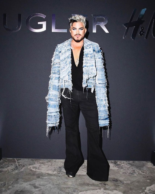 Adam Lambert in Distressed Layered Denim Jacket