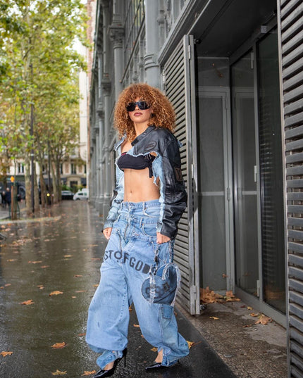 Leila Depina in Triple Denim Pants