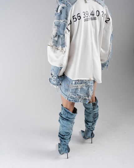 Deconstructed Denim White Hoodie