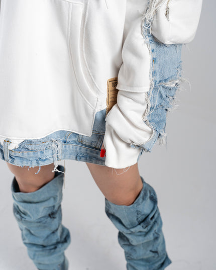 Deconstructed Denim White Hoodie