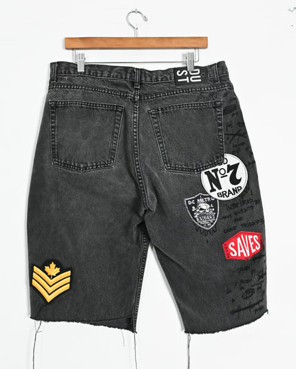 Oversized Gray Dusted Denim Shorts