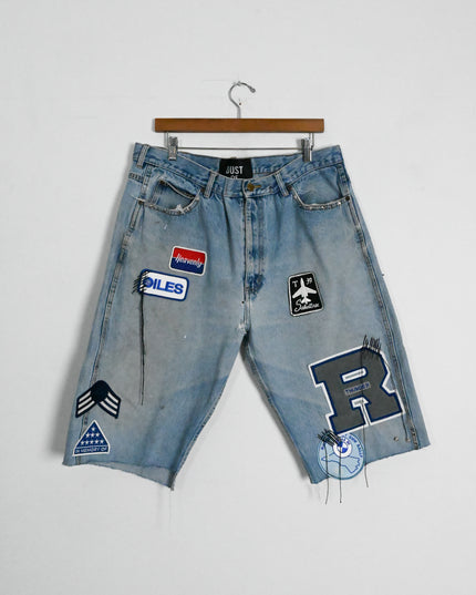 Oversized Denim Patch Shorts