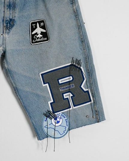 Oversized Denim Patch Shorts