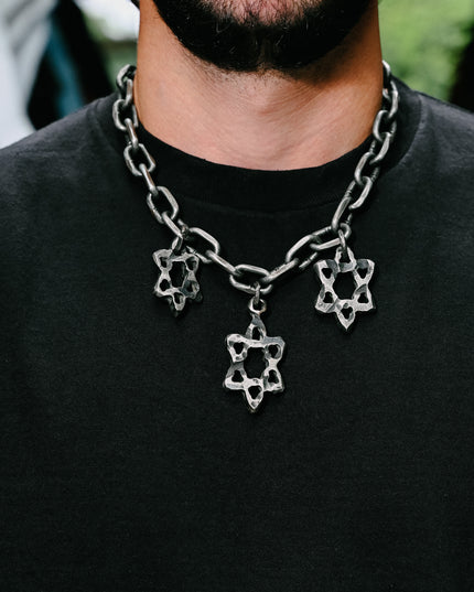 Dusted Steel 3-Star of David Necklace