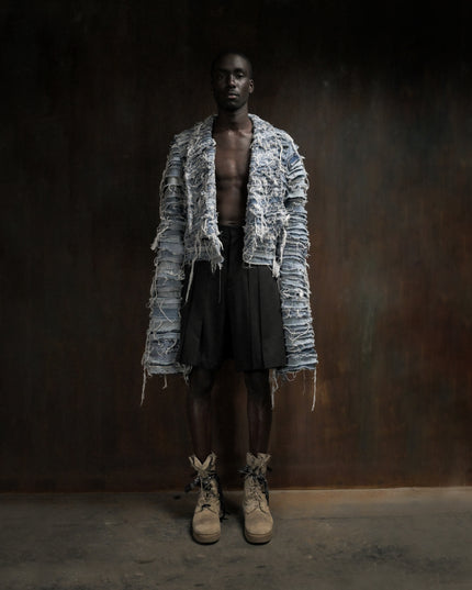 Adam Lambert in Distressed Layered Denim Jacket