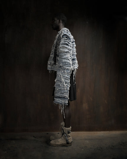 Adam Lambert in Distressed Layered Denim Jacket