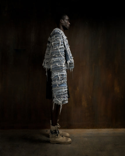 Adam Lambert in Distressed Layered Denim Jacket