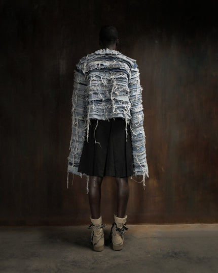 Adam Lambert in Distressed Layered Denim Jacket