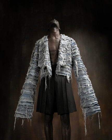 Adam Lambert in Distressed Layered Denim Jacket