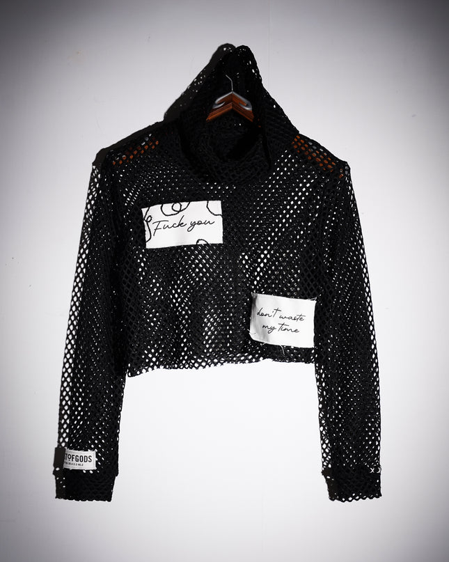 Fuck You Cropped Mesh Top