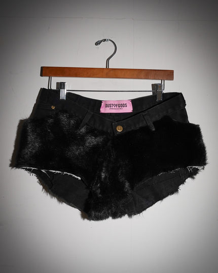 Deconstructed Black Fur Short Shorts