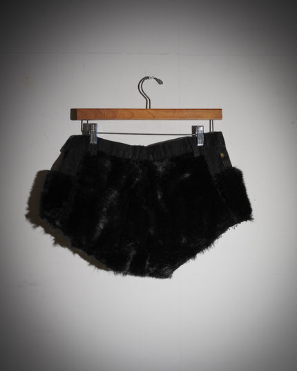 Deconstructed Black Fur Short Shorts