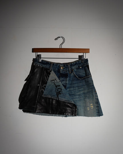 Deconstructed Denim & Leather Skirt