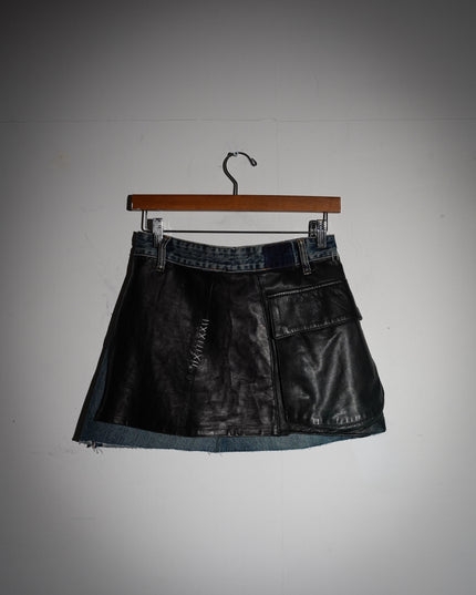 Deconstructed Denim & Leather Skirt