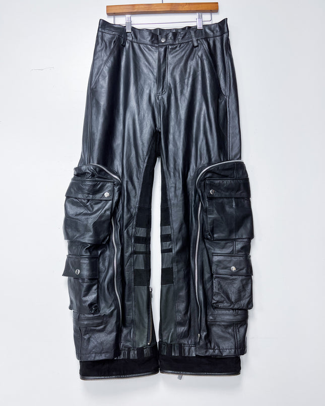 Zipper Leather Pocket Pants