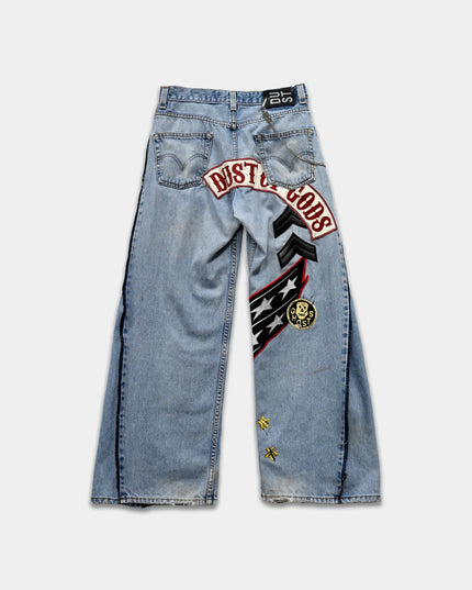 Steve Aioki in Dusted Denim Patchwork Pants