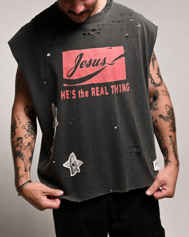 Jesus He's The Real Thing Graphic Sleeveless T-Shirt