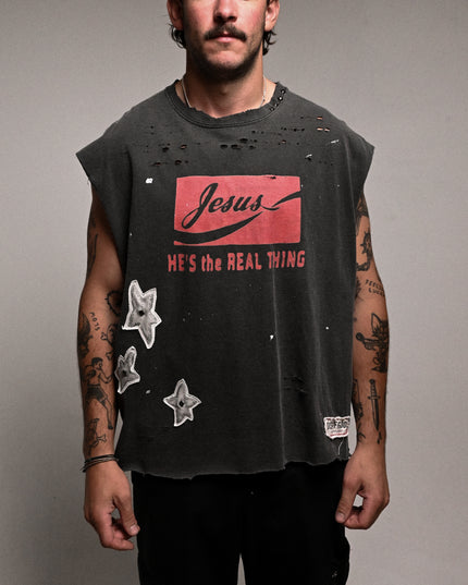 Jesus He's The Real Thing Graphic Sleeveless T-Shirt