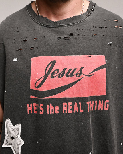 Jesus He's The Real Thing Graphic Sleeveless T-Shirt
