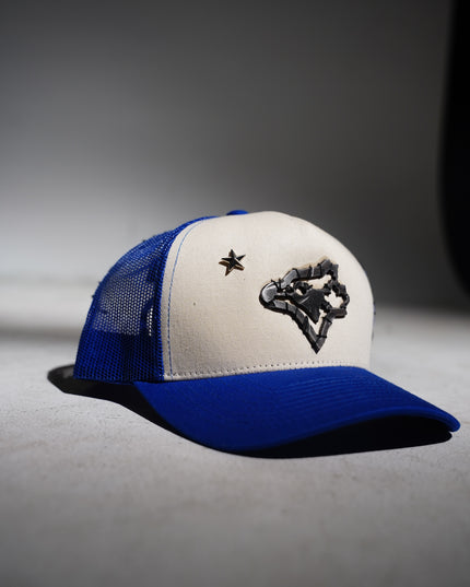 Blue & White Artisanal Blue Jay Trucker Hat