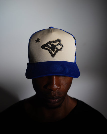 Blue & White Artisanal Blue Jay Trucker Hat
