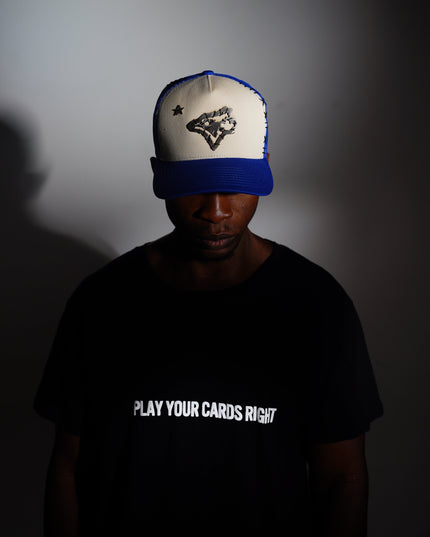 Blue & White Artisanal Blue Jay Trucker Hat