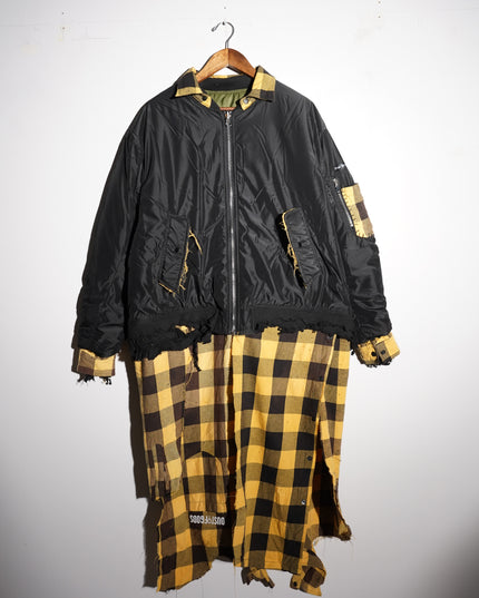 Extended Black & Yellow Plaid Bomber Jacket