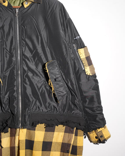 Extended Black & Yellow Plaid Bomber Jacket