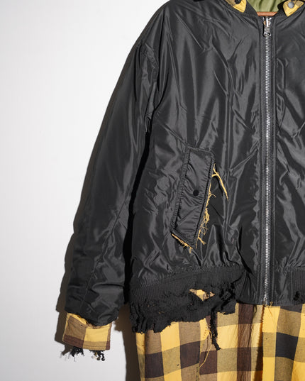 Extended Black & Yellow Plaid Bomber Jacket