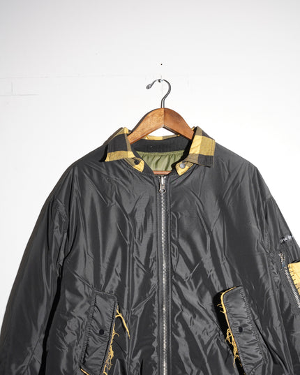 Extended Black & Yellow Plaid Bomber Jacket