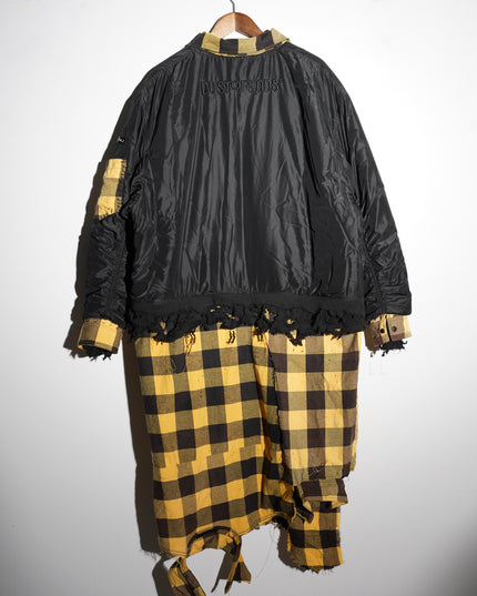 Extended Black & Yellow Plaid Bomber Jacket