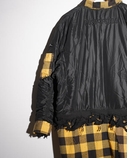 Extended Black & Yellow Plaid Bomber Jacket