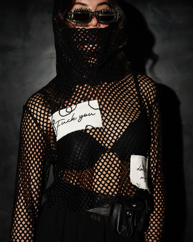 Fuck You Cropped Mesh Top