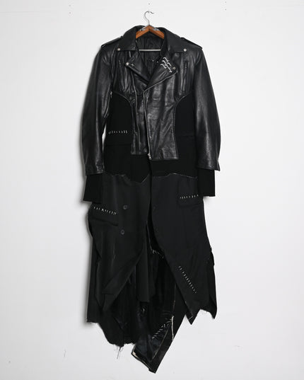 Deconstructed Leather and Wool Extended Blazer