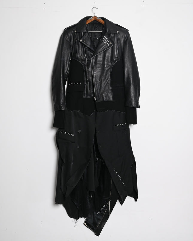 Deconstructed Leather and Wool Extended Blazer