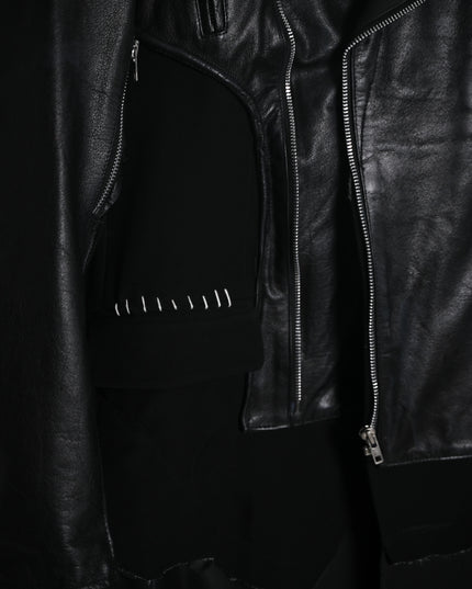 Deconstructed Leather and Wool Extended Blazer