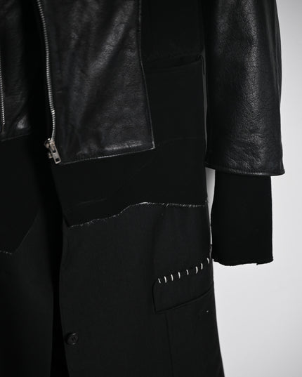 Deconstructed Leather and Wool Extended Blazer