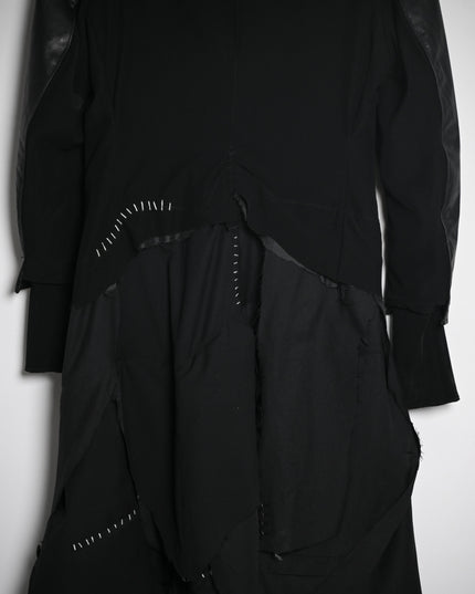 Deconstructed Leather and Wool Extended Blazer