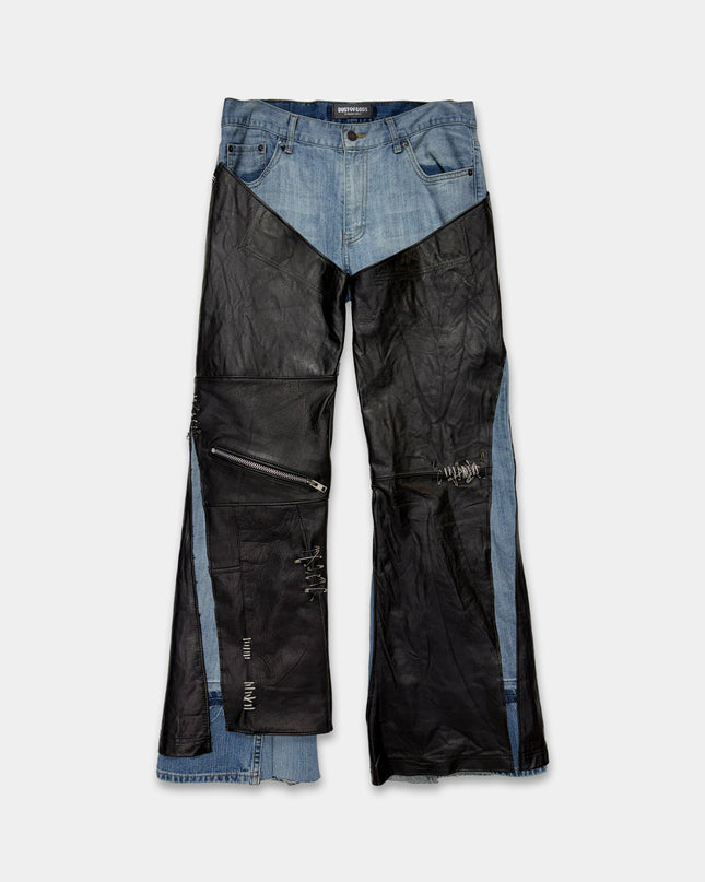 Leather Stitch Denim Pants