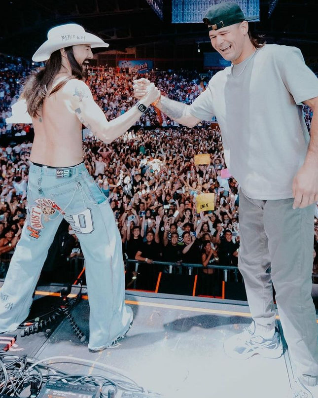 Steve Aioki in Dusted Denim Patchwork Pants