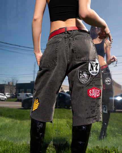 Oversized Gray Dusted Denim Shorts