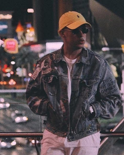 Bad Bunny in Custom Dusted Denim Jacket