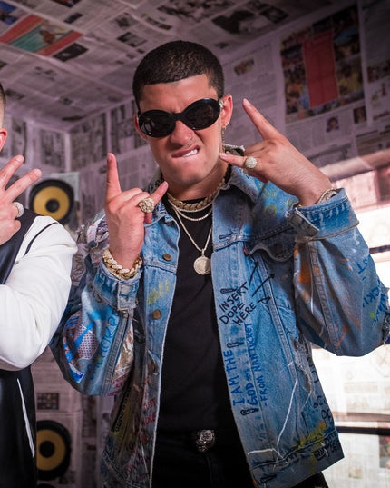 Bad Bunny in Custom Dusted Denim Jacket