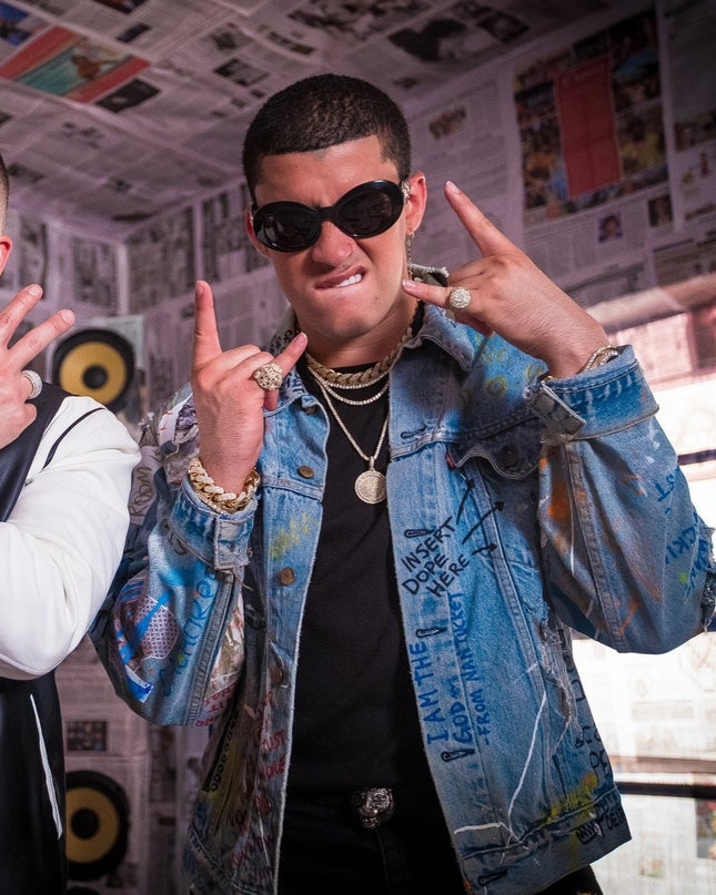 Bad Bunny in Custom Dusted Denim Jacket