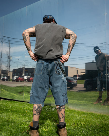 Oversized Reworked Denim Shorts