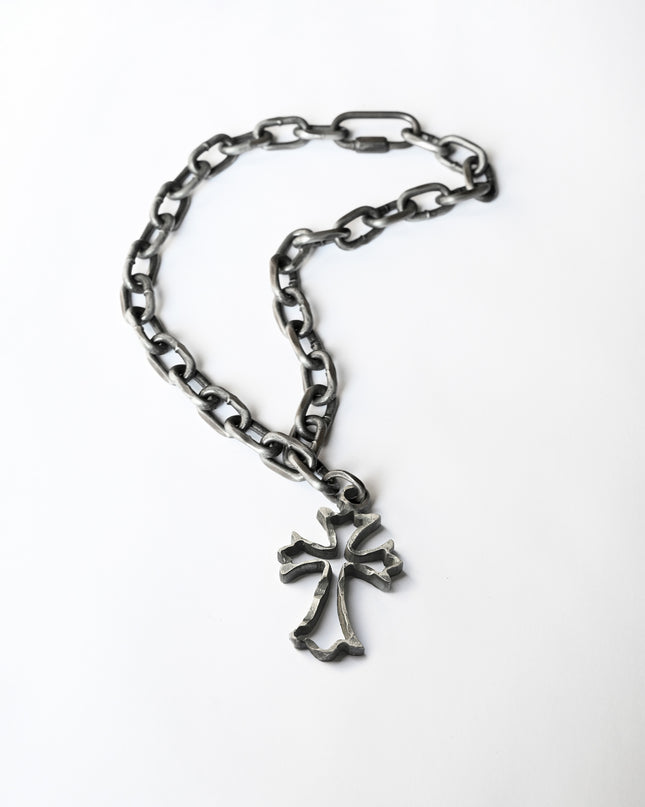 Dusted Steel Hollow Cross Necklace