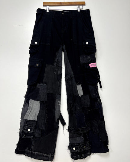 Dusted Black Denim Patchwork Pants