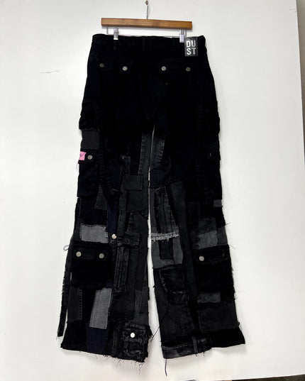 Dusted Black Denim Patchwork Pants